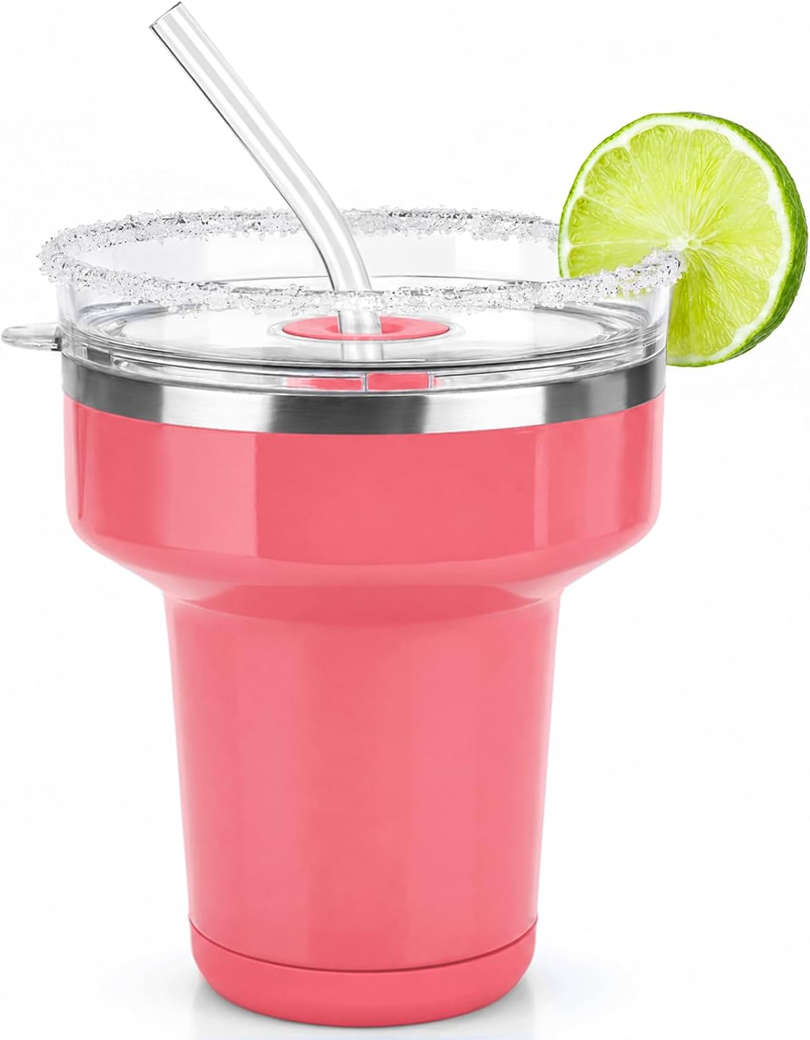 16oz Insulated Margarita Tumbler with Lid & Straws, Cocktail Cup | 18/8 Stainless Steel, Saltable Rim, Non Slip Base, 360° Sippable Martini Glass Alternative, Stemless Shatterproof Glass Free