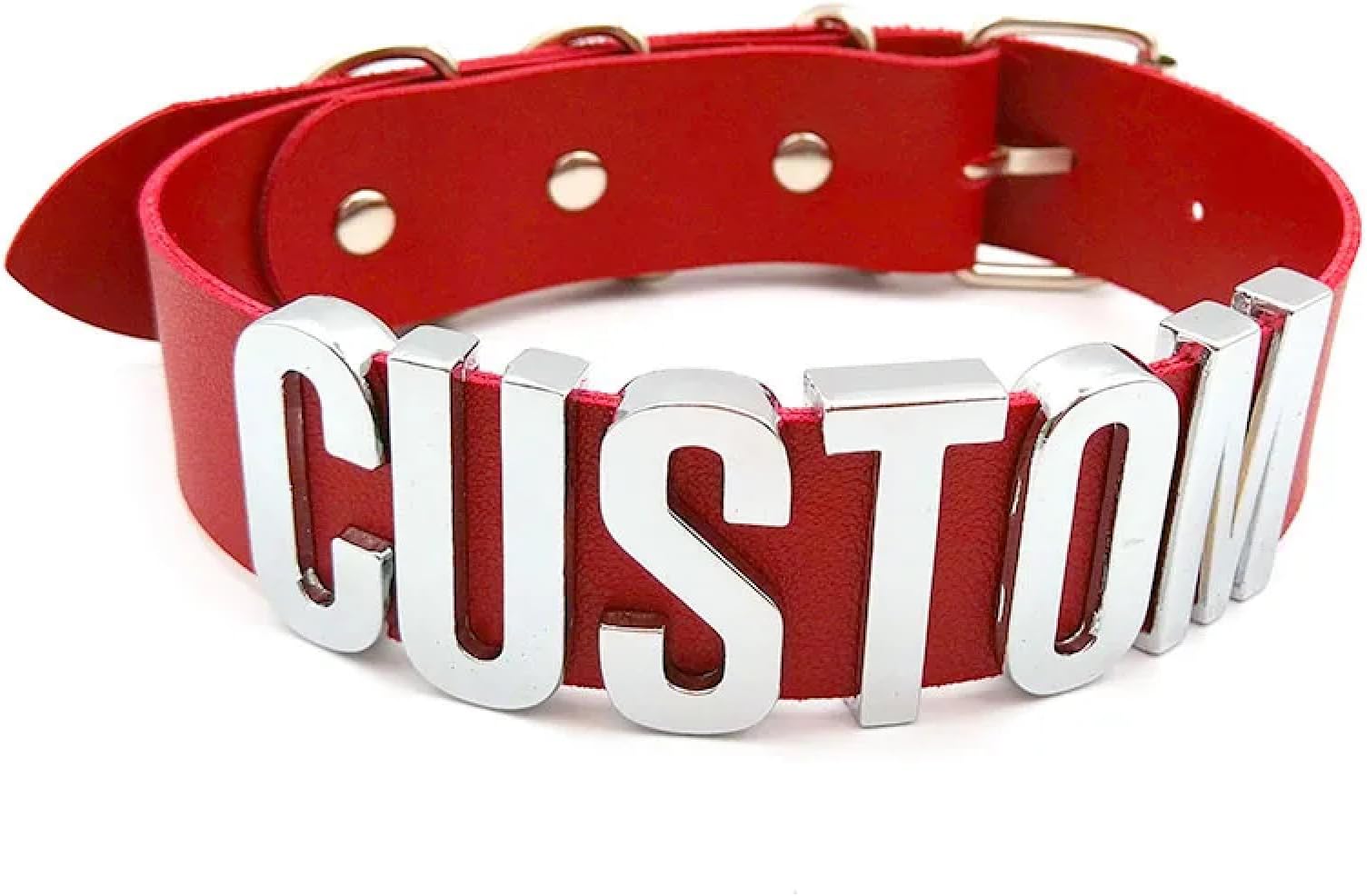Fashion Choker Collar Custom Name Diy-Luxury Rhinestone Words,Big Large Letter Sexy Custom Name Necklaces For Women Men Personalized Red Pu Leather Choker Collar Club Party Cosplay Jewelry