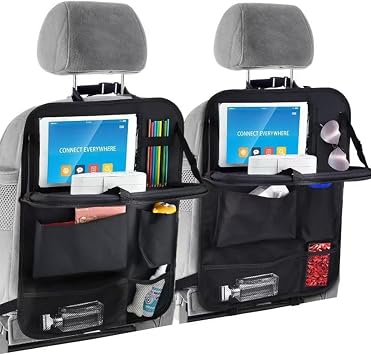 2-Pack Car Seat Storage Bags, Kids Car Backseat Organizer with Foldable Table Stand, Equipped with Car Seat Center Storage Net, Multi-purpose Car Storage Bags for Toys, Snacks, Travel Essentials