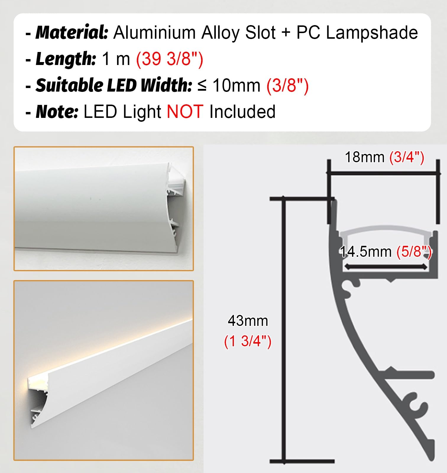 Diffusore a canale LED lineare a soffitto in PC in alluminio