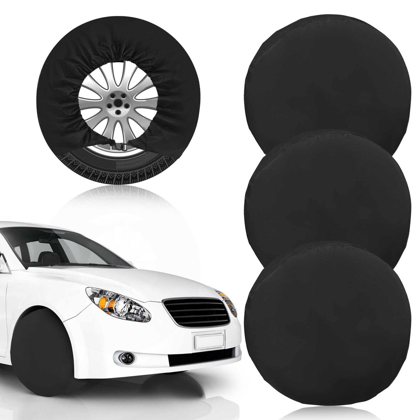 Yardwe 4 Fundas Aplicables para Neumáticos de SUV y Remolques, Protección Confiable de Tela Oxford Negra para Ruedas al Aire Libre y Neumáticos de Repuesto