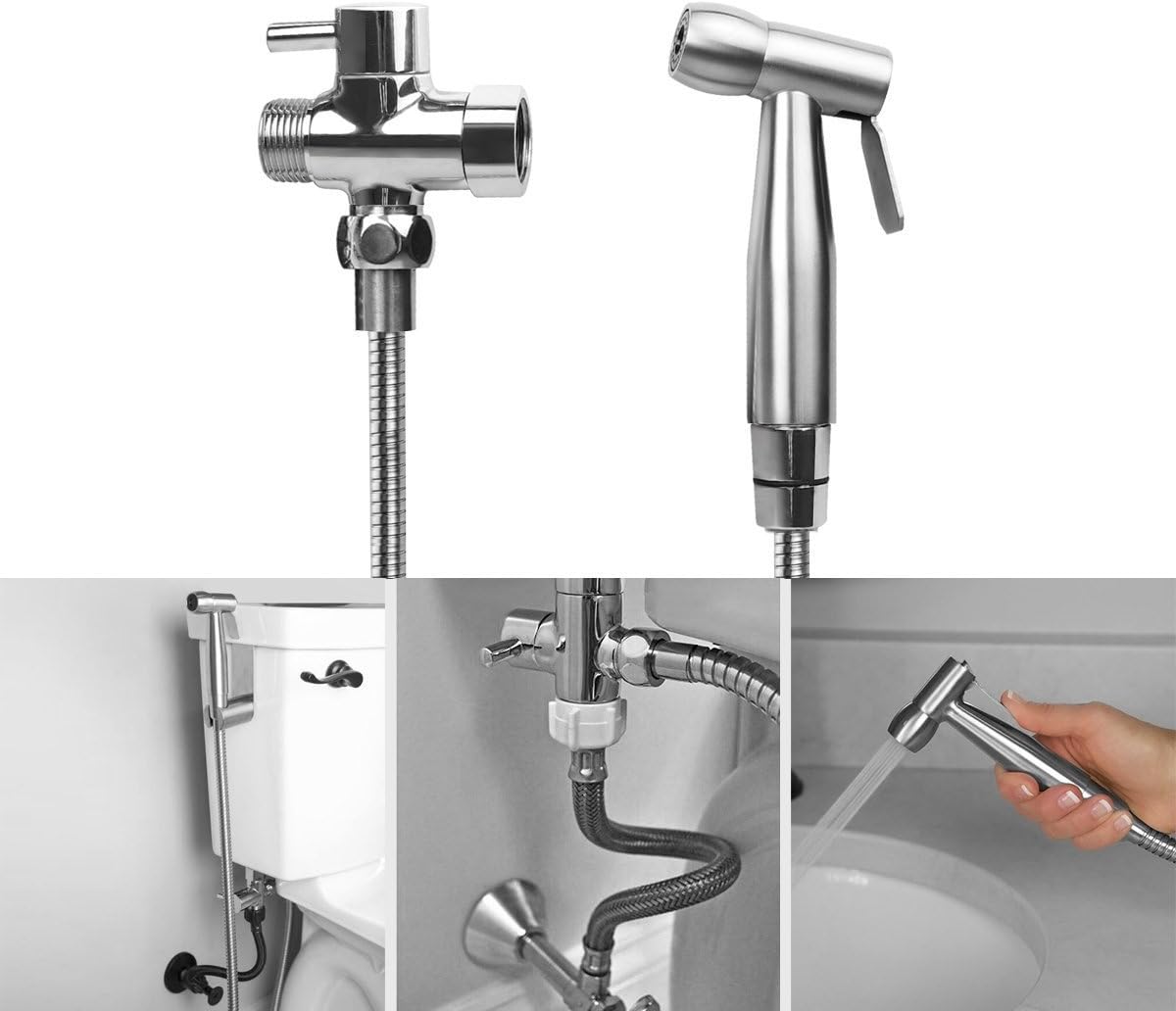 Hand Held Bidet Toilet Sprayer Kit Bathroom Cloth Diaper Washer Portable Shower Sprayer Stainless Steel Spray for Personal Hygiene