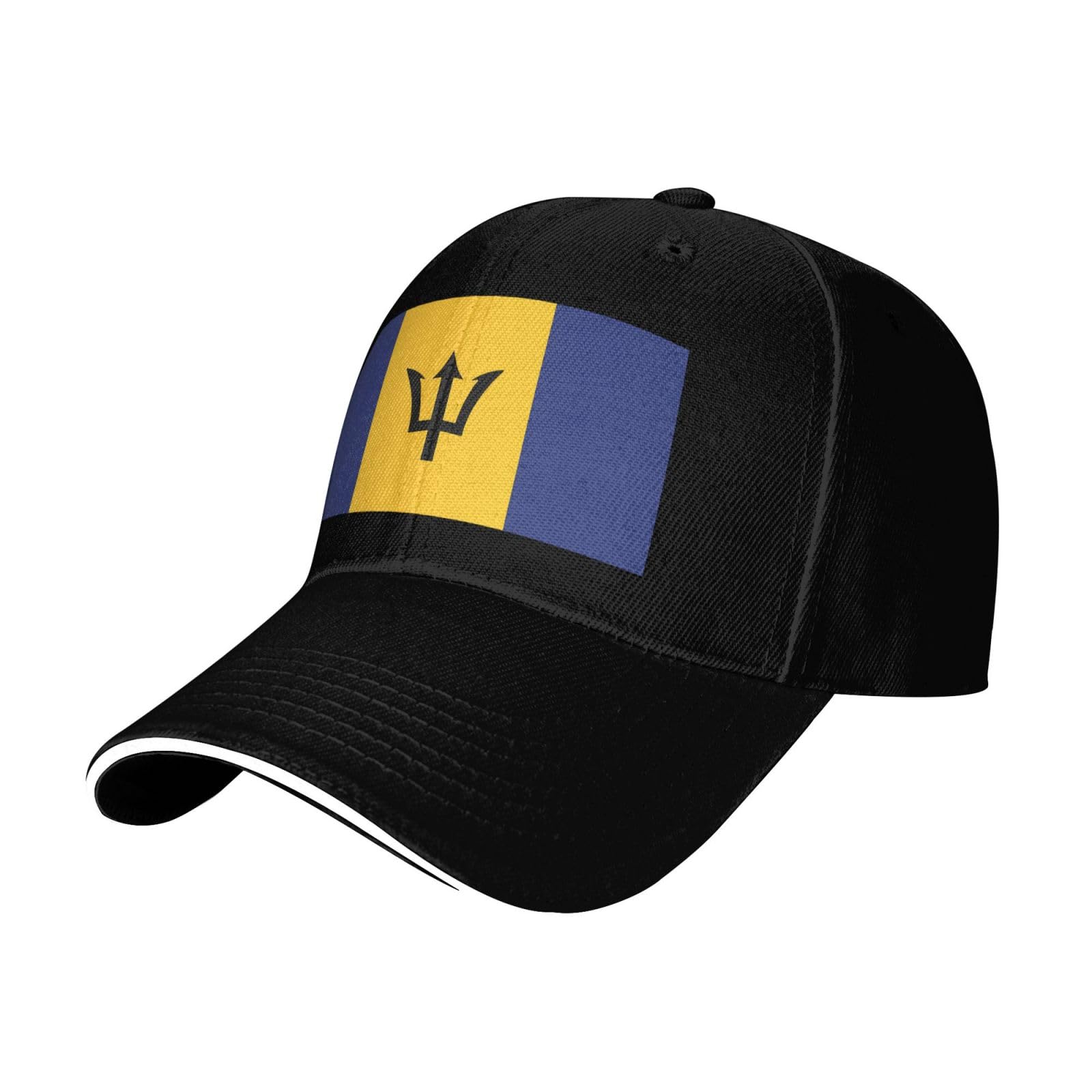 Hhbiuuo Unisex Black Baseball Caps, Flag Of Barbados Print Adjustable Snapback Hats, Fashion Comfortable Sun Golf Dad Trucker Hat