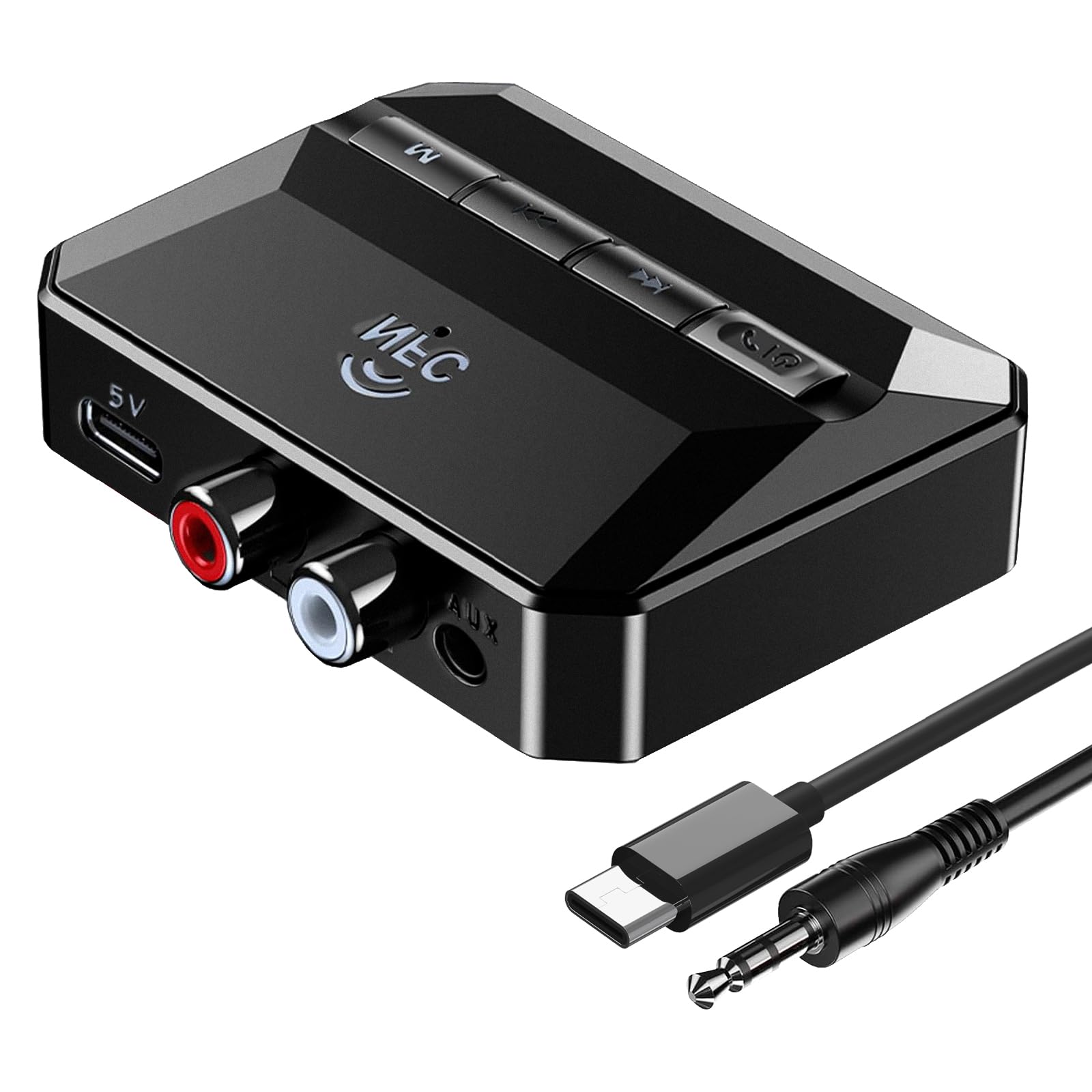Receptor Bluetooth, adaptador de audio inalámbrico con Bluetooth 5.3 | Salida de tarjeta TF/RCA habilitada para NFC/3.5 mm AUX USB/TF, control de volumen/pista para altavoces estéreo domésticos