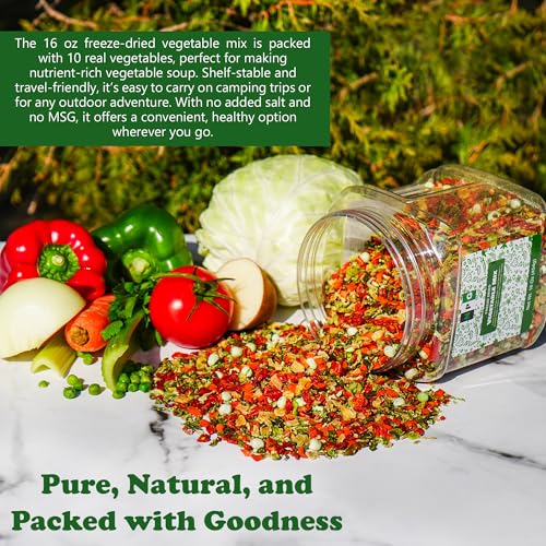 NPG Freeze-Dried Vegetable Mix 16 Oz (1 LB), 10-Blend Dehydrated Vegetables Blend of Carrots, Onions, Tomatoes, Potatoes, Bell Peppers, Celery, Peas, Cabbage & Parsley, Ideal for Soup, Ramen, Stir-Fry, Cooking & Emergency Food Storage - Image 7