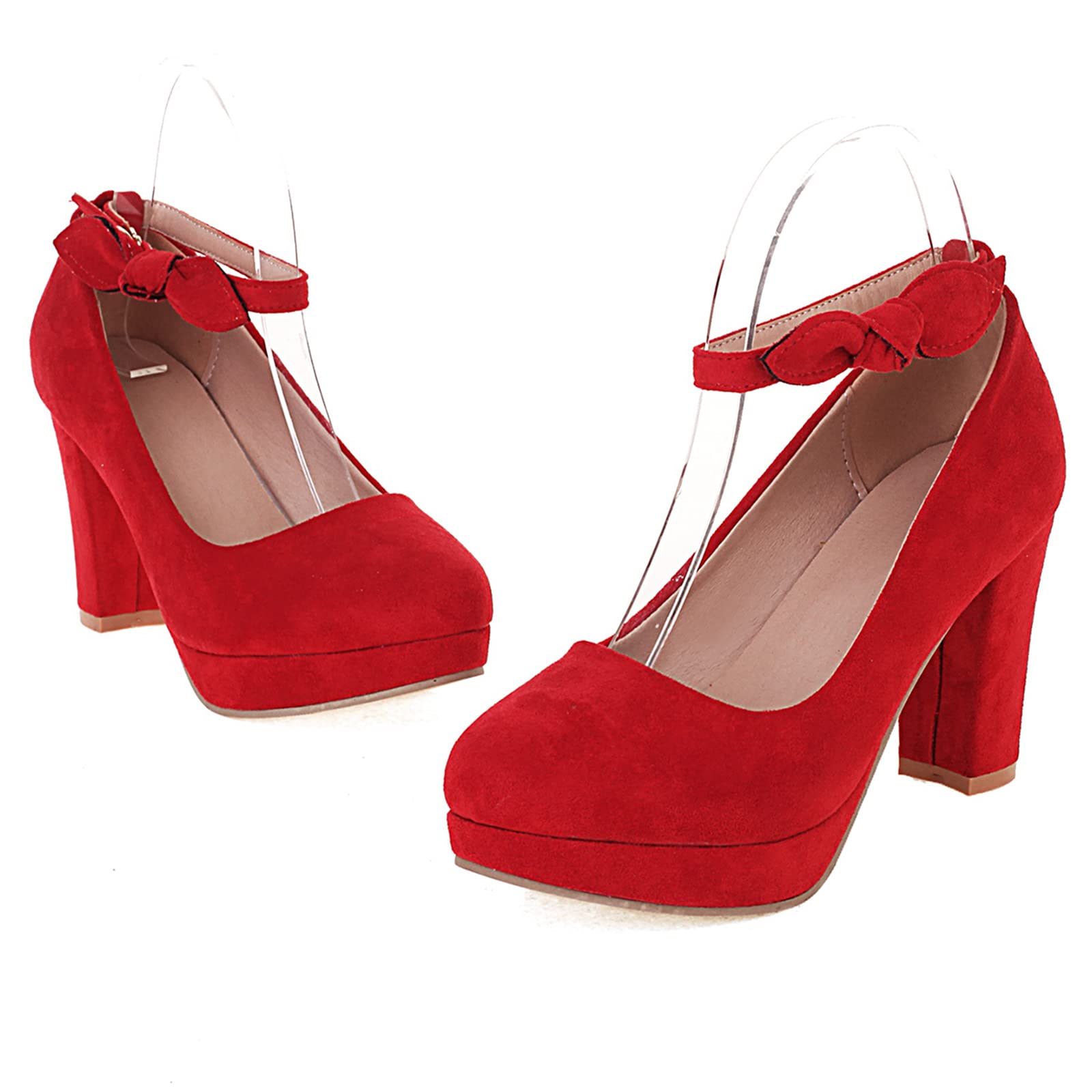 Lizoleor Mujer Punta Redonda Prom Vestido Tacón Ancho Mary Jane Correa De Tobillo Pump Bows