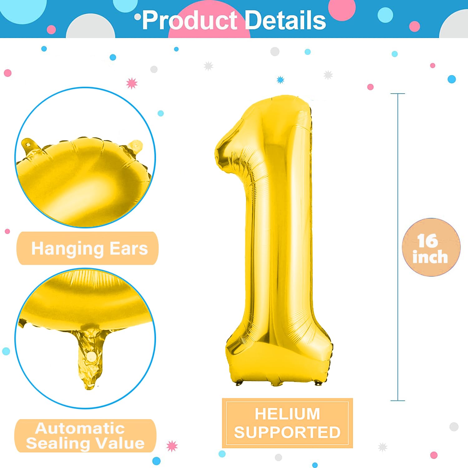 Letter & Number Balloons Set - 16 Inch Gold Foil Balloons For Birthday Decor (A-Z, 0-9)