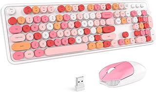 KNOWSQT Wireless Keyboard and Mouse Combo, White Mixed 104 Keys Full-Sized 2.4 GHz Round Keycap Colorful Keyboards, USB Receiver Plug and Play, for Windows, Mac, PC, Laptop, Desktop