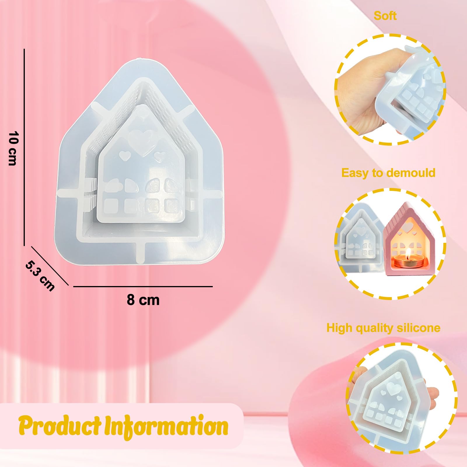 Set Di Stampi In Silicone Per Candele A Forma Di Casa, Portacandele Fai Da Te, Riutilizzabili, Per Resina E Gesso