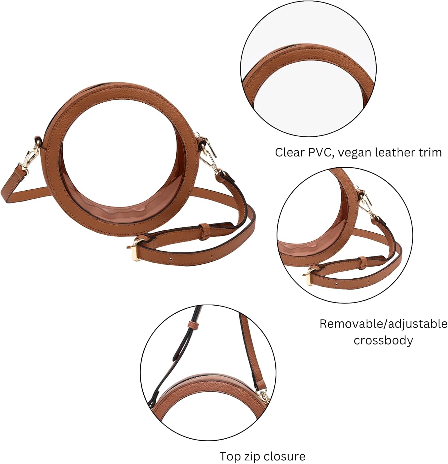 Lilibet Clear Crossbody Bags for Women Vegan Leather Stadium Approved Shoulder Purse for Concerts Sports Events