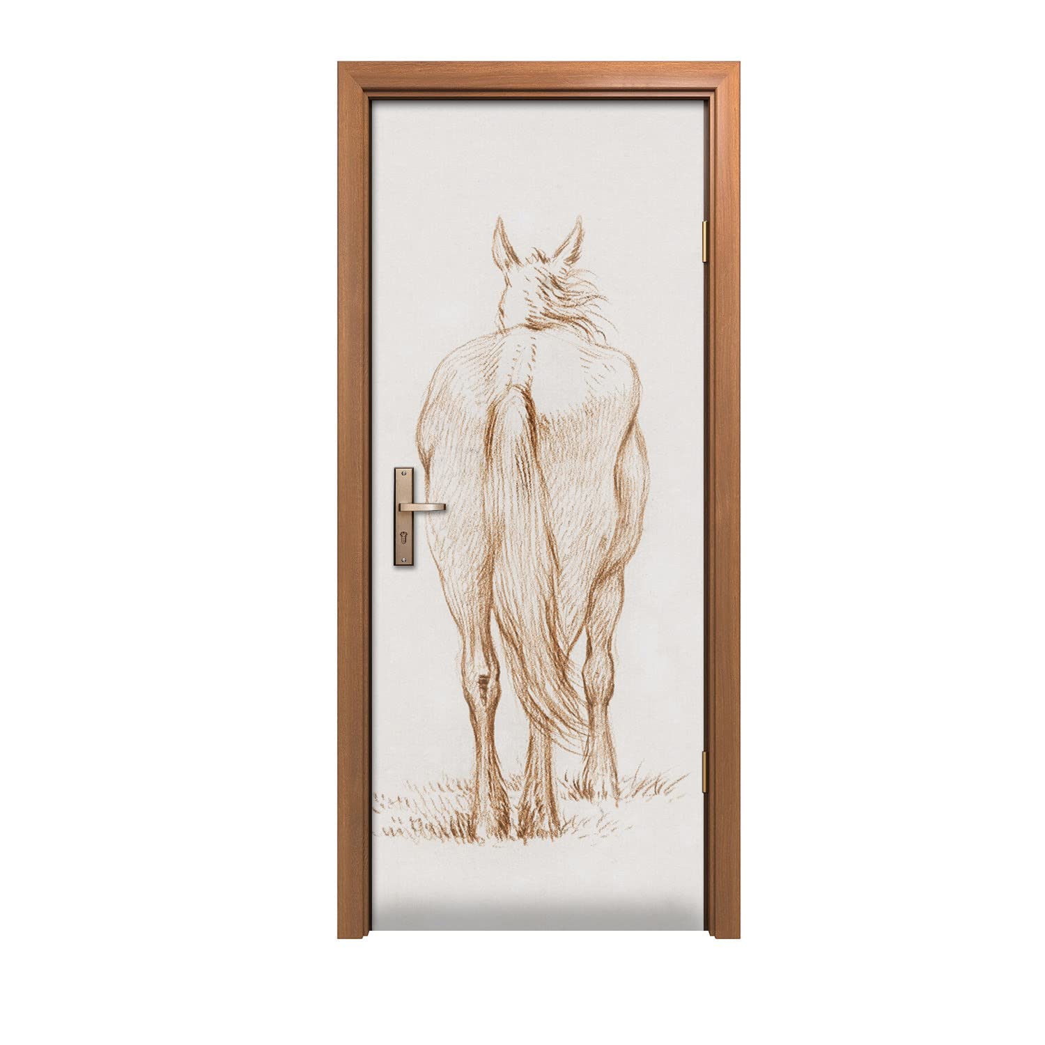 Autocollant de porte decoration murale 90x200 design d'interieur sticker animal cheval