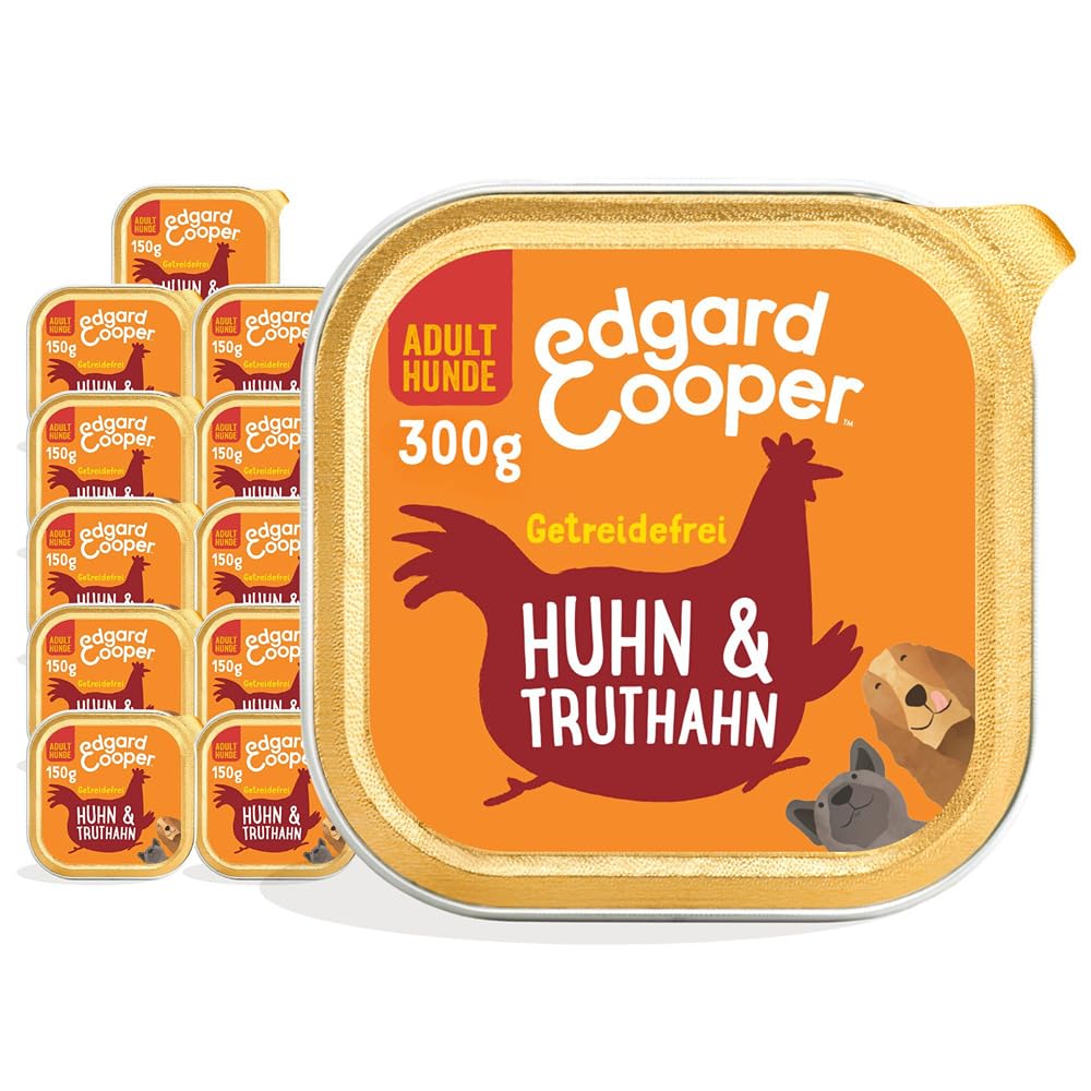Edgard & Cooper Nassfutter für Hunde, (Huhn & Truthahn, 300g x 18), Getreidefrei, natürliche Zutaten und frisches Fleisch, voller essentieller Aminosäuren