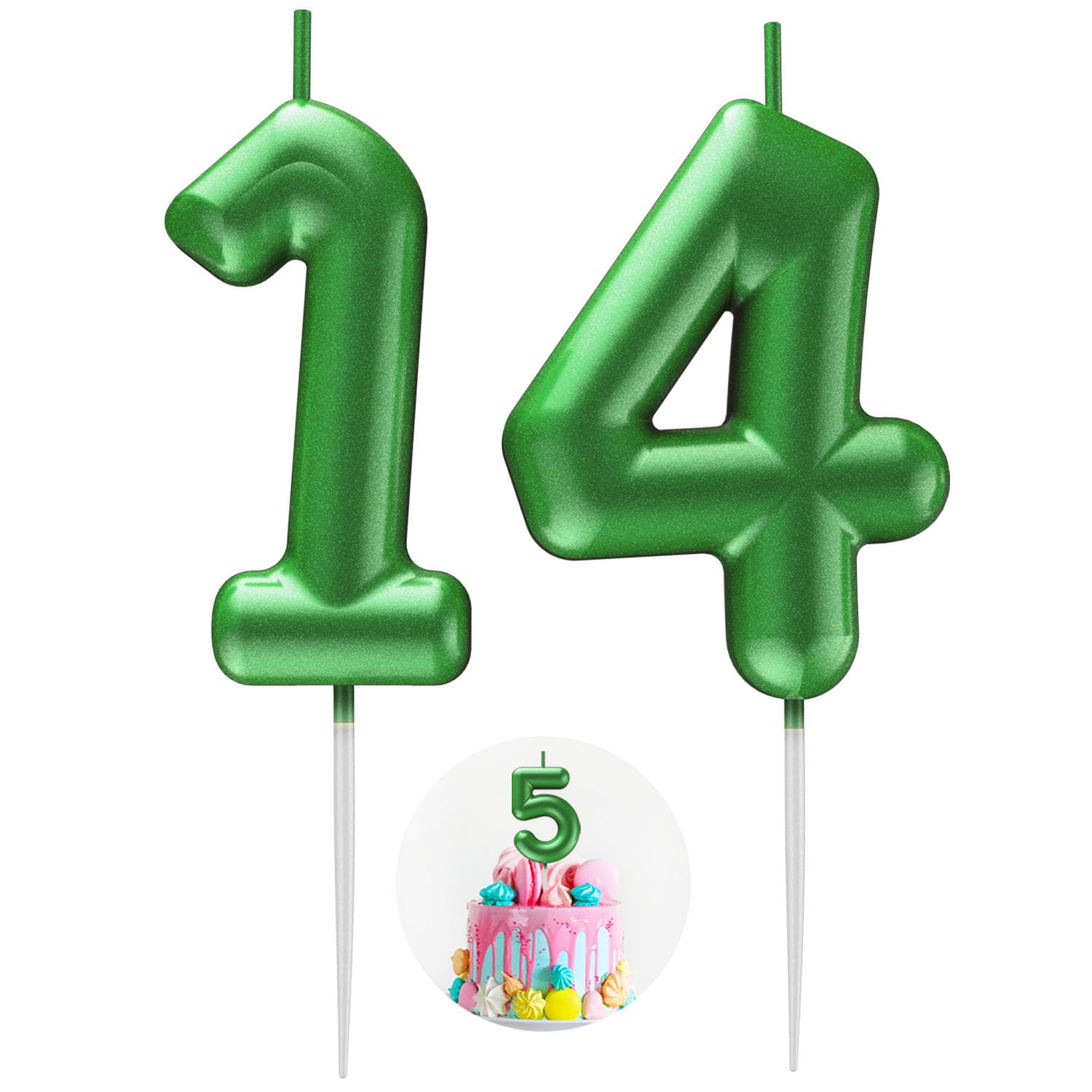 Green Number 14 Candle Happy Birthday 3D Number Candles for Birthday Cake Party Decoration Wedding Anniversary Celebration Supplies