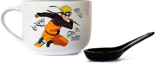 JUST FUNKY Naruto Anime - Taza de sopa de cerámica con cuchara Taza de café de 20 onzas con Naruto Tazón de anime Decoración del hogar Tazón