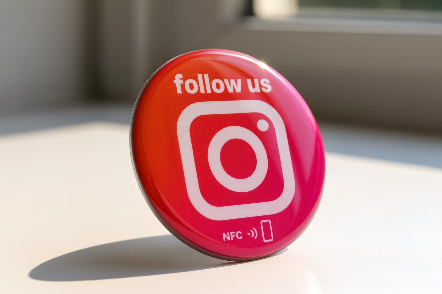 Instagram - Adesivi NFC "Follow Us" - Programmabili e riutilizzabili - 3 cm di diametro - Adesivi lucidi con chip NFC - Strumento di marketing senza contatto per caffè, hotel
