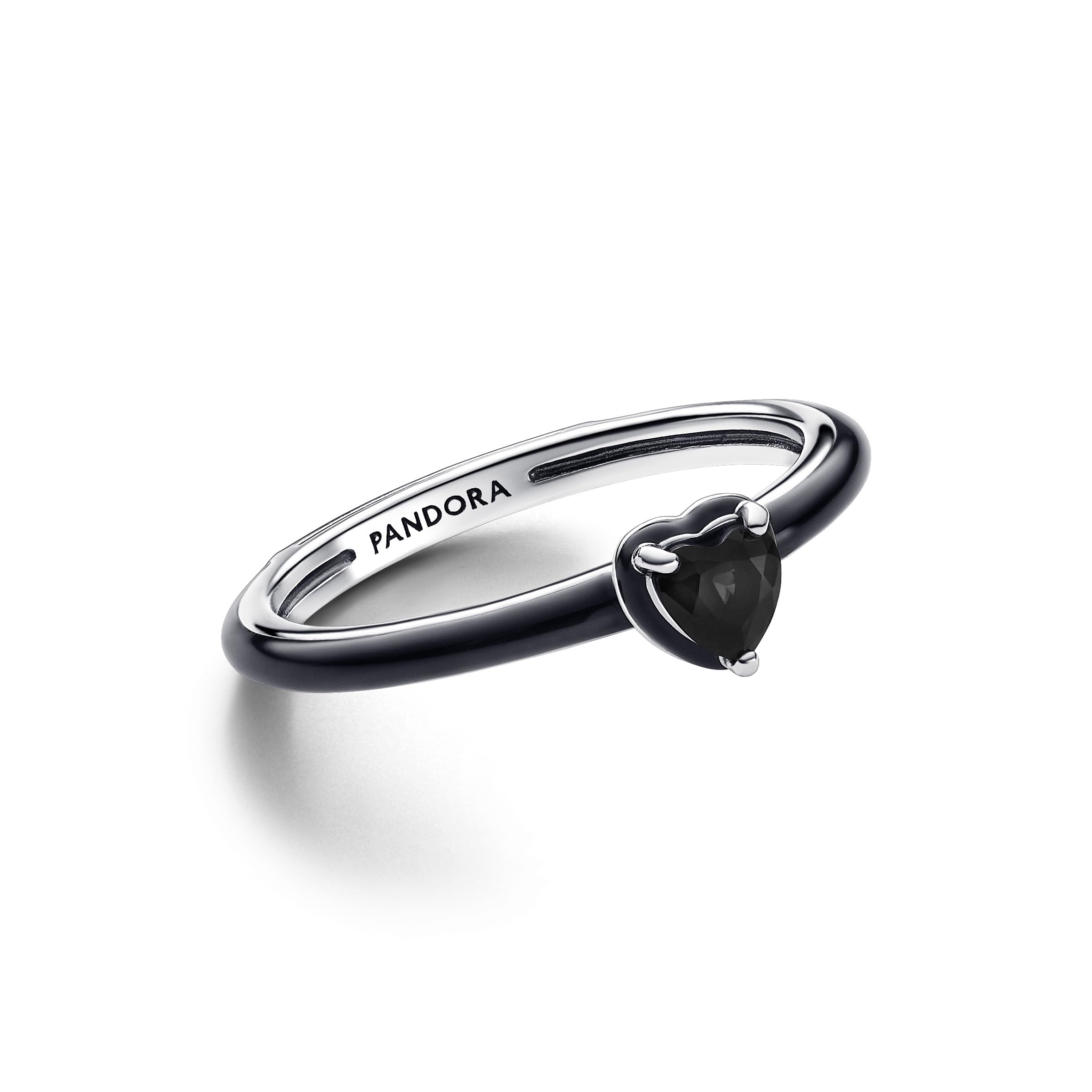 Pandora ME Bague Cœur en argent sterling avec cristal noir et émail noir