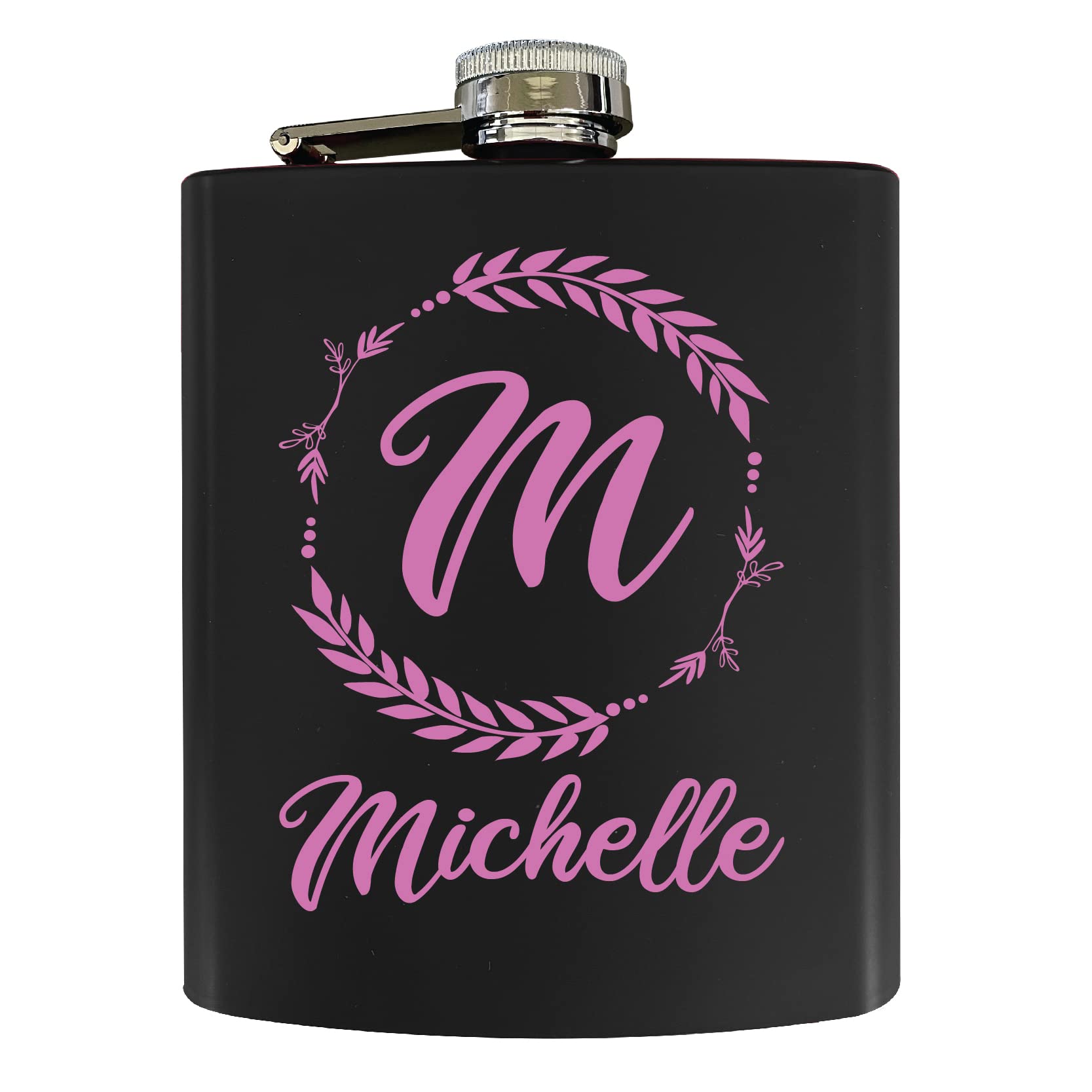 Customizable Monogram Black Matte Finish Stainless Steel 7 oz Flask Personalized with Initial and Name
