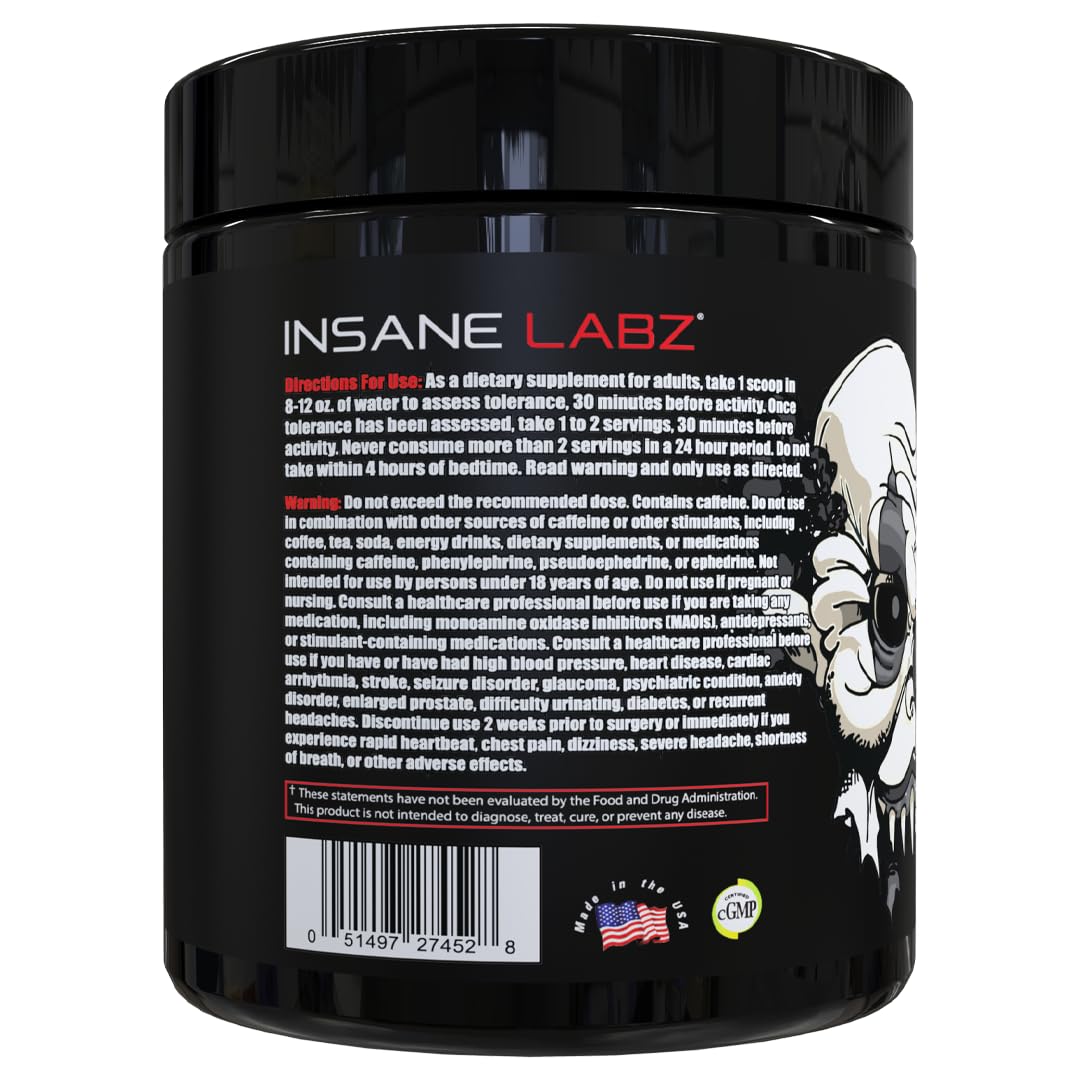 Insane Labz Psychotic Black Edition Mid Stimulant Pre Workout Powder, Energy Focus Pumps, Loaded with Creatine Beta Alanine Taurine Fueled by AMPiberry, 35 Servings (Gummy Candy) — Amazon image 3