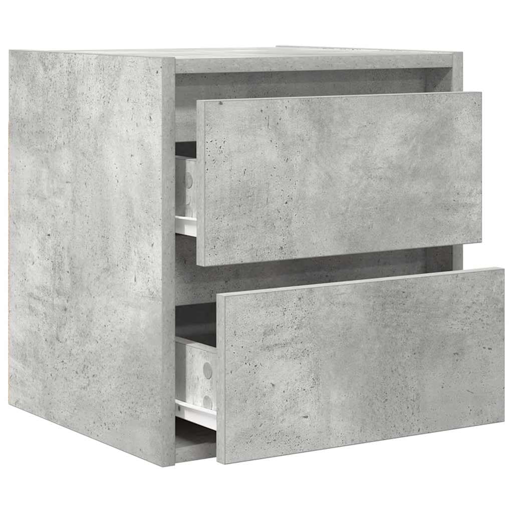 Comodino sospeso grigio cemento, 38 x 34 x 40 cm, in legno | Consolle da parete salvaspazio per camera da letto con due cassetti in robusto legno effetto cemento.