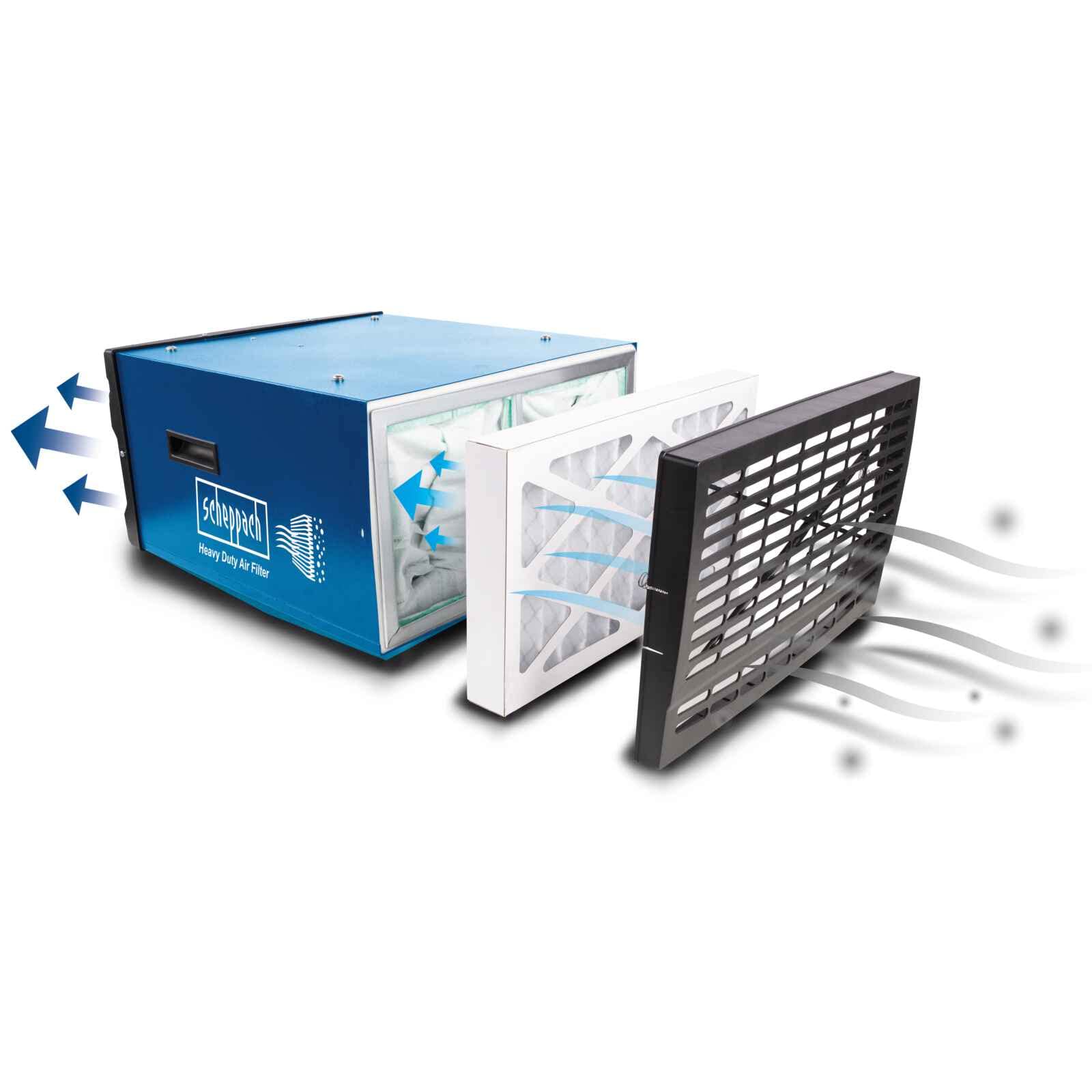 Scheppach Purificateur d'air HDA-14 | 740 m³/h de capacité | 740 m³/h de capacité | 3 Niveaux de Filtration jusqu'à 1 μm | Contrôle à distance | Pour atelier jusqu'à 400m²
