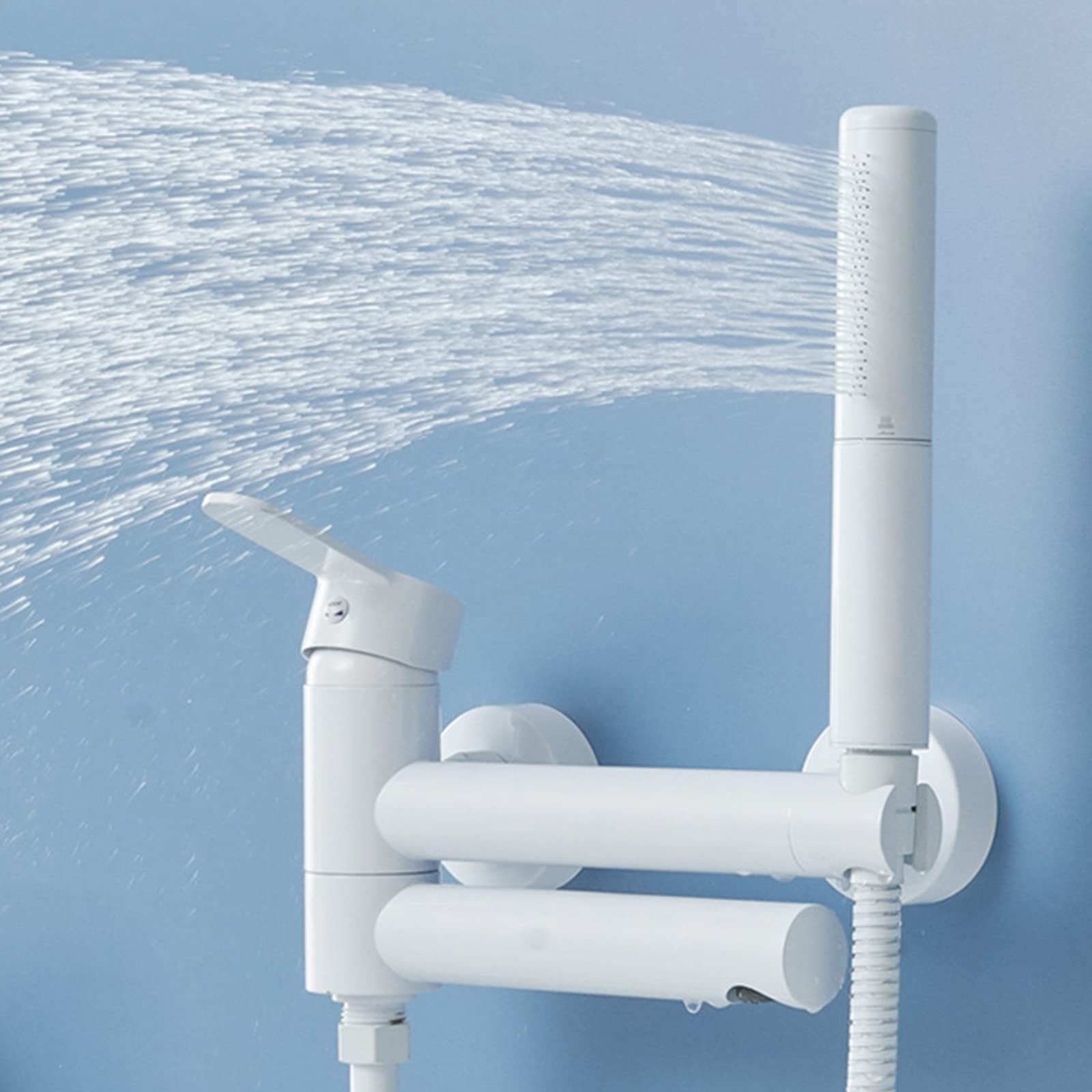 Robinet de baignoire laiton blanc à double commande eau chaude froide avec douchette intégrée