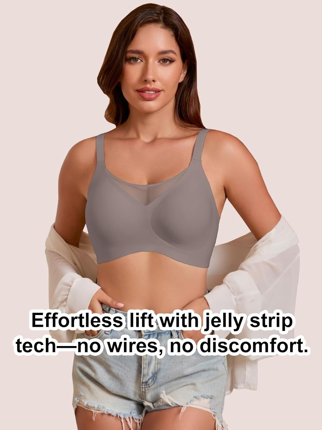 COCOMARTS Jelly Bras for Women No Underwire Push Up V Mesh Seamless Comfort Tshirt Bra Supportive Lift Bralette Everyday Bra - Image 6