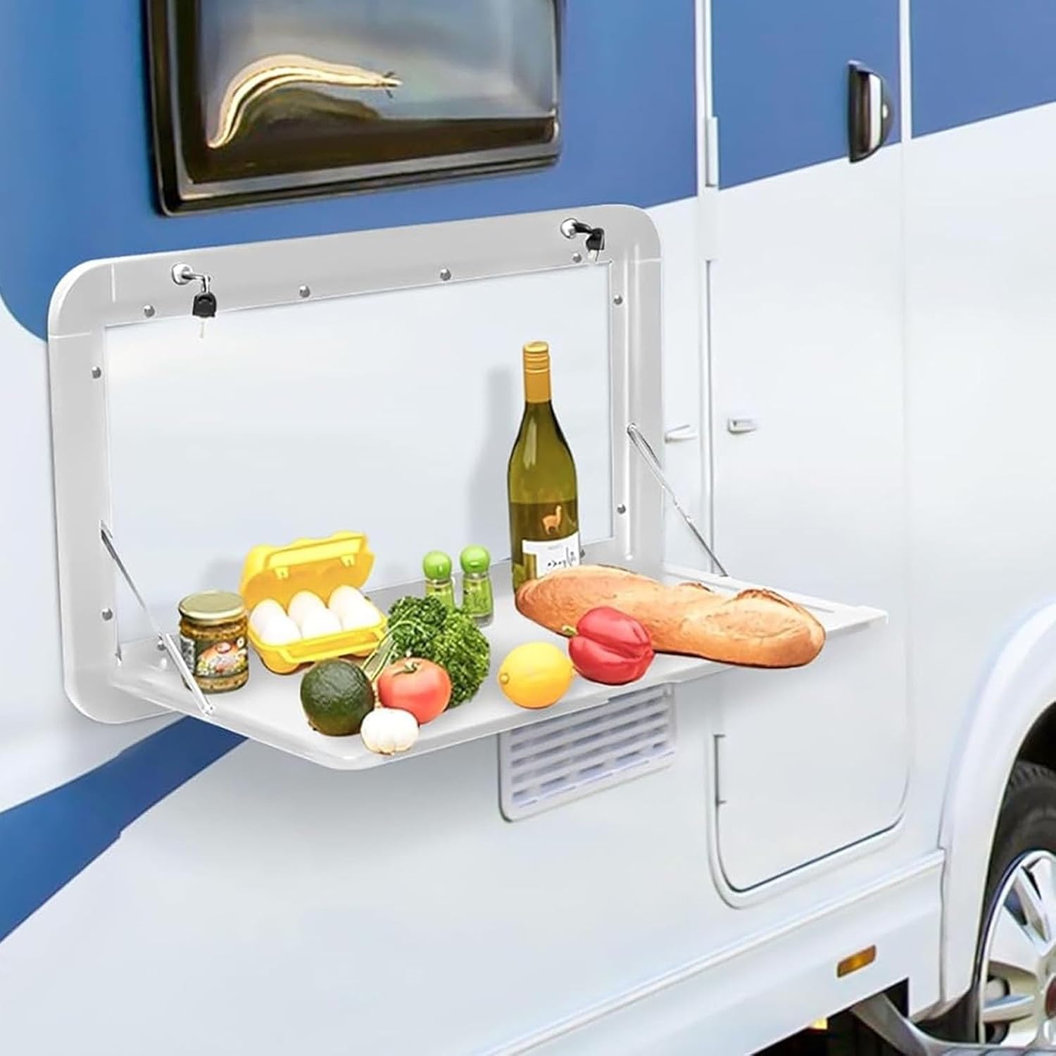 RV Foldable External Table, 31.5×17.71 Inchs Aluminum External Hanging Tables, Campervan Outside Picnic Table, Lockable Premium Folding Dinette Tables