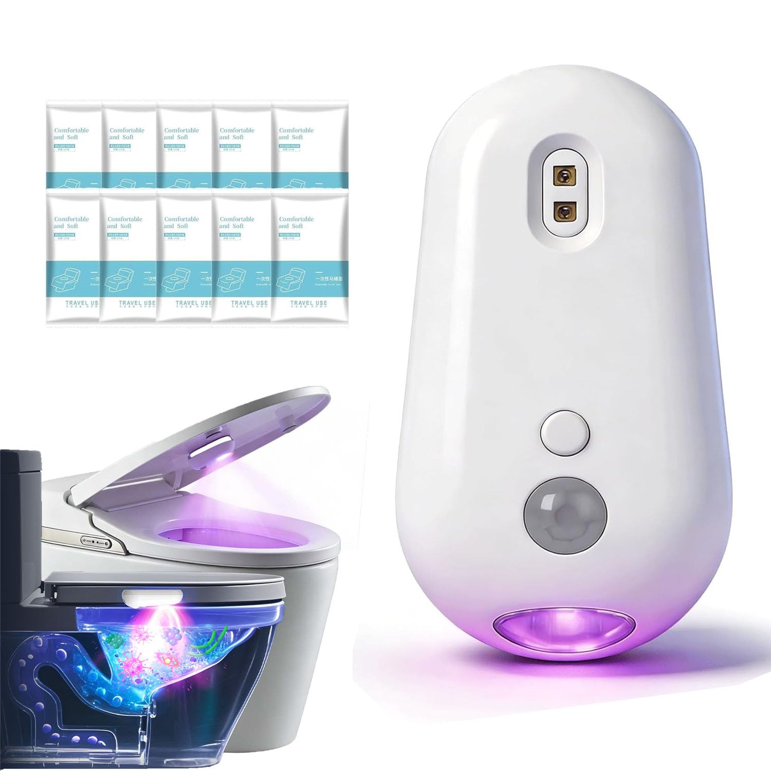 EASLIF Self Cleaning UV Toilet Sanitizer and Night Light, Motion-Activated, Waterproof Smart UV Toilet Sanitizer Lamp with 1800mAh Rechargeable Battery, for Shared Bathrooms, Elderly & Pet (1PCS)