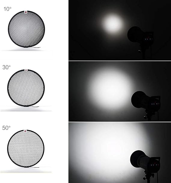 Soonpho 7 Standard Reflector Diffuser Lamp Shade Dish with 10 /30/ 50 Degree Honeycomb Grid White Soft Cloth for Bowens Mount Studio Strobe Flash Light Speedlite