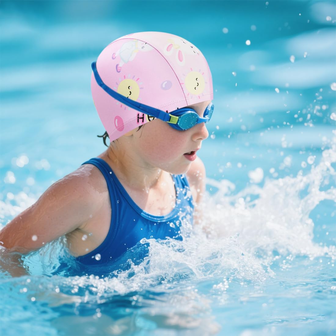 Gorros de Piscina para Niño, Gorros de Natación de Tela para Niña y Bebé, 1 a 6 Años