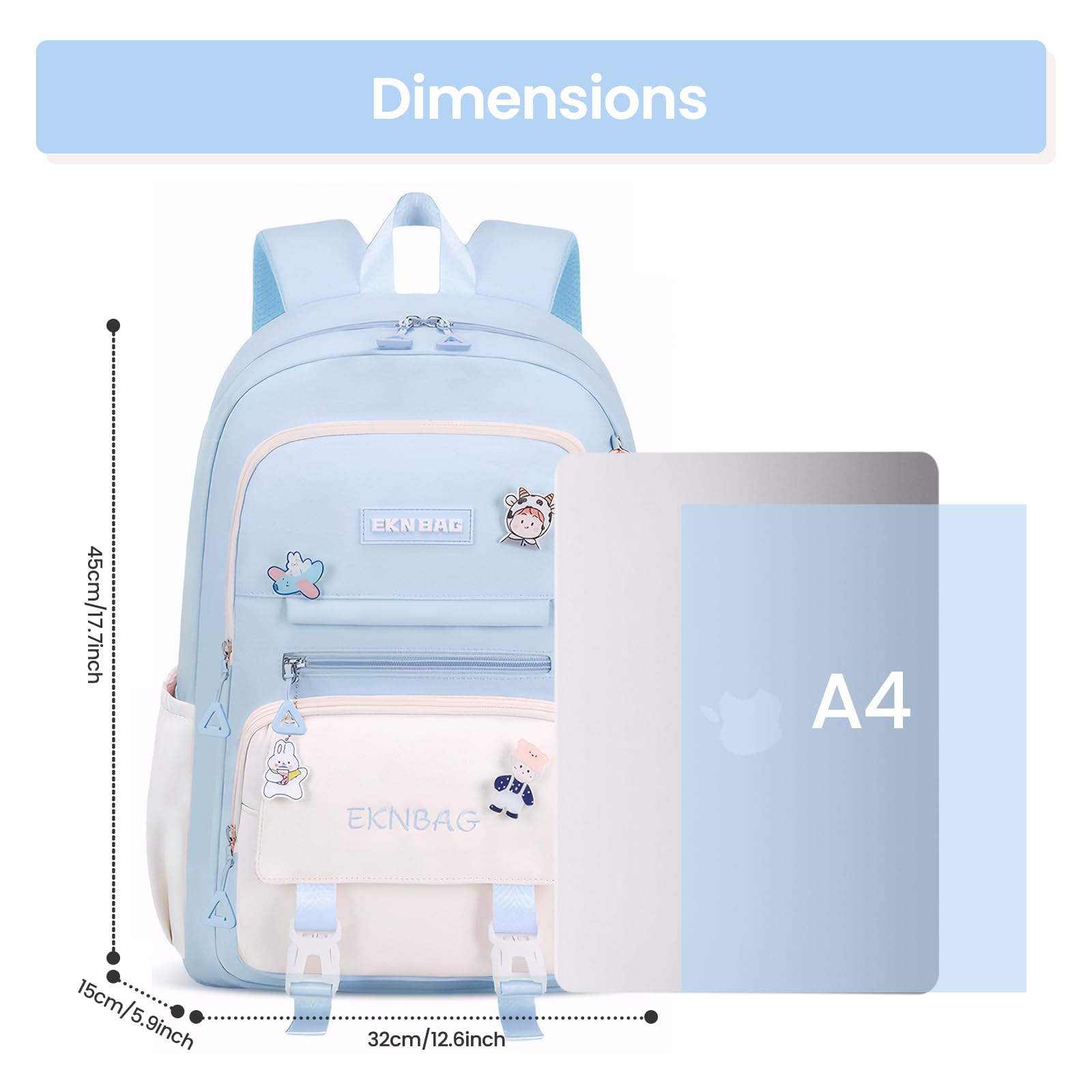 Tanou Cartable Fille Primaire, 20 Litres Sac a Dos College Fille Cartable Kawaii avec Pendentif, Léger Sac Ecole Primaire pour Enfants de 7 à 14 ans