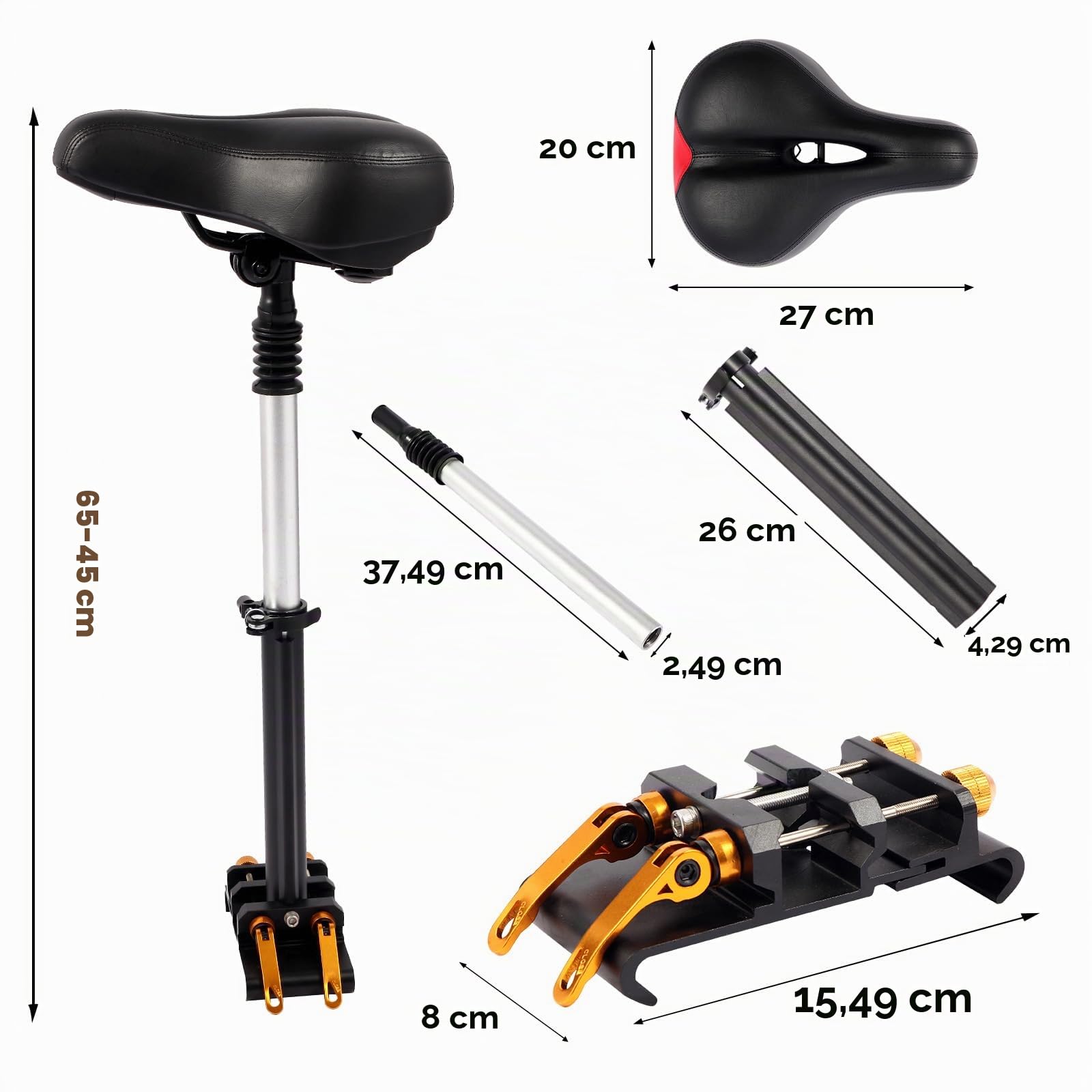 siège amélioré pour trottinette électrique Réglable en hauteur 40-65cm Siège réglable avec amortissement compatible avec Xiaomi 1S / Pro Trottinette électrique