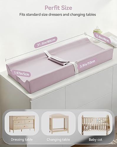 Miniatura 5 de COMOMY Cambiador de bebé con funda de poliuretano lavable e impermeable, cambiador de pañales contorneado para tocador con cinturón de seguridad