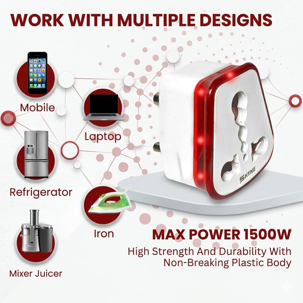 KAVANA Shyne 6A to 16A Converter Plug | 6 Amp to 16 Amps Converter Plug for 16A Extension Board with 16 Amp Socket β Compatible with A/C, Refrigerator, etc. (Red, 2 Piece) 3