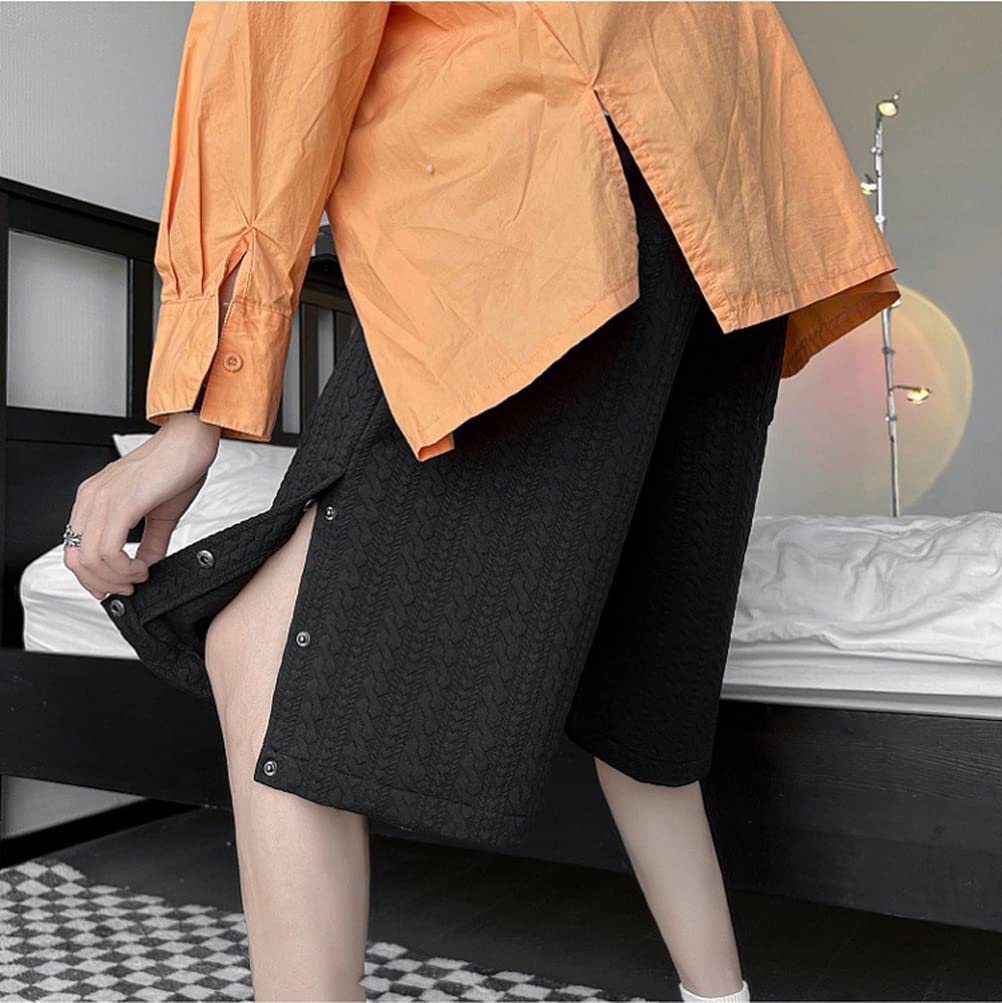 Moda męska szorty do kolan żakardowe gładkie kolory spodenki do biegania wygodne na co dzień luźne modne spodenki do biegania męskie bermudy letnie szorty, Czarny, 3XL
