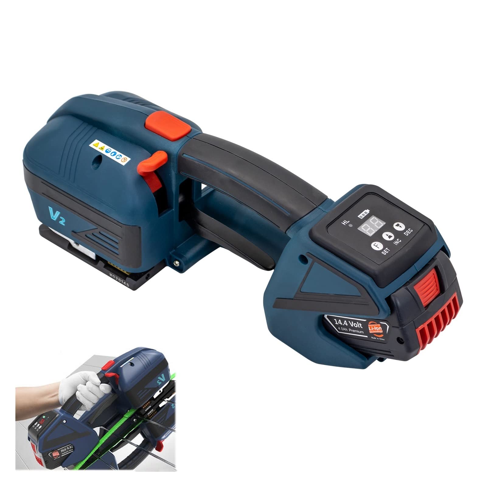 Lpuhhda With One Battery V2 Electric Strapping Machine For 13-16Mm Pet/Pp Strap Portable Packaging Tool Hot Melting Baler(With One Battery)