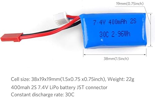 Miniatura 4 de Crazepony Batería LiPo de 400mAh 2S 7.4V 30C con enchufe JST para Micro FPV Racing Drone Quadcopter