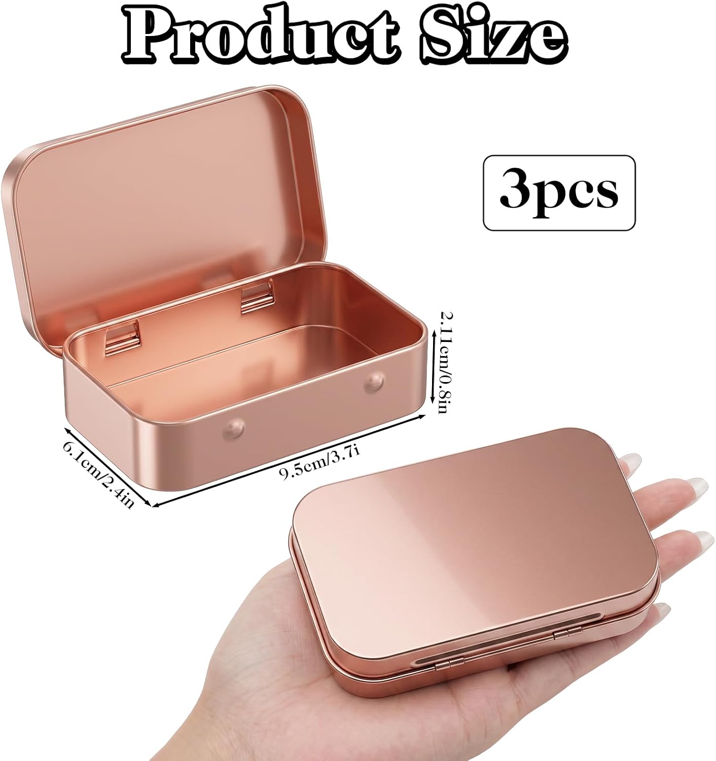 Nogeqi 3 pcs Metal Tin Box, Small Metal Tin, Rectangular Tin Box with Lid,Metal Storage Box,Mini Small Storage Kit for Jewelry Eraser Candy Craft Organize (Gold)