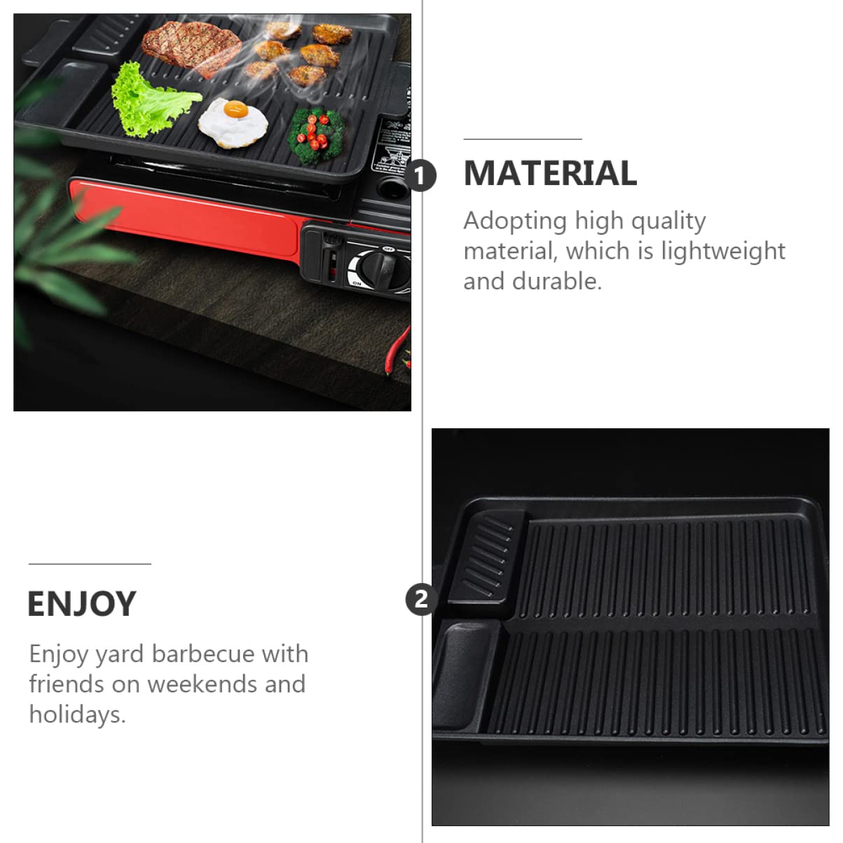 Toyvian Sartén Rectangular para Asar Antiadherente de Aleación de Aluminio | Negro, Apta para Lavavajillas, Forma Rectangular, Uso en Restaurante y Barbacoa de Jardín