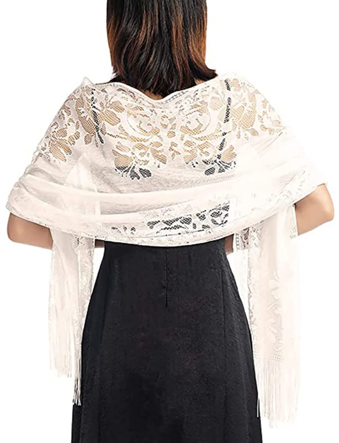 Étole Élégante KSJEHW - Dentelle Florale Noir - Châle Mariage, Soirée, Cadeau Femme - 185x65 Cm