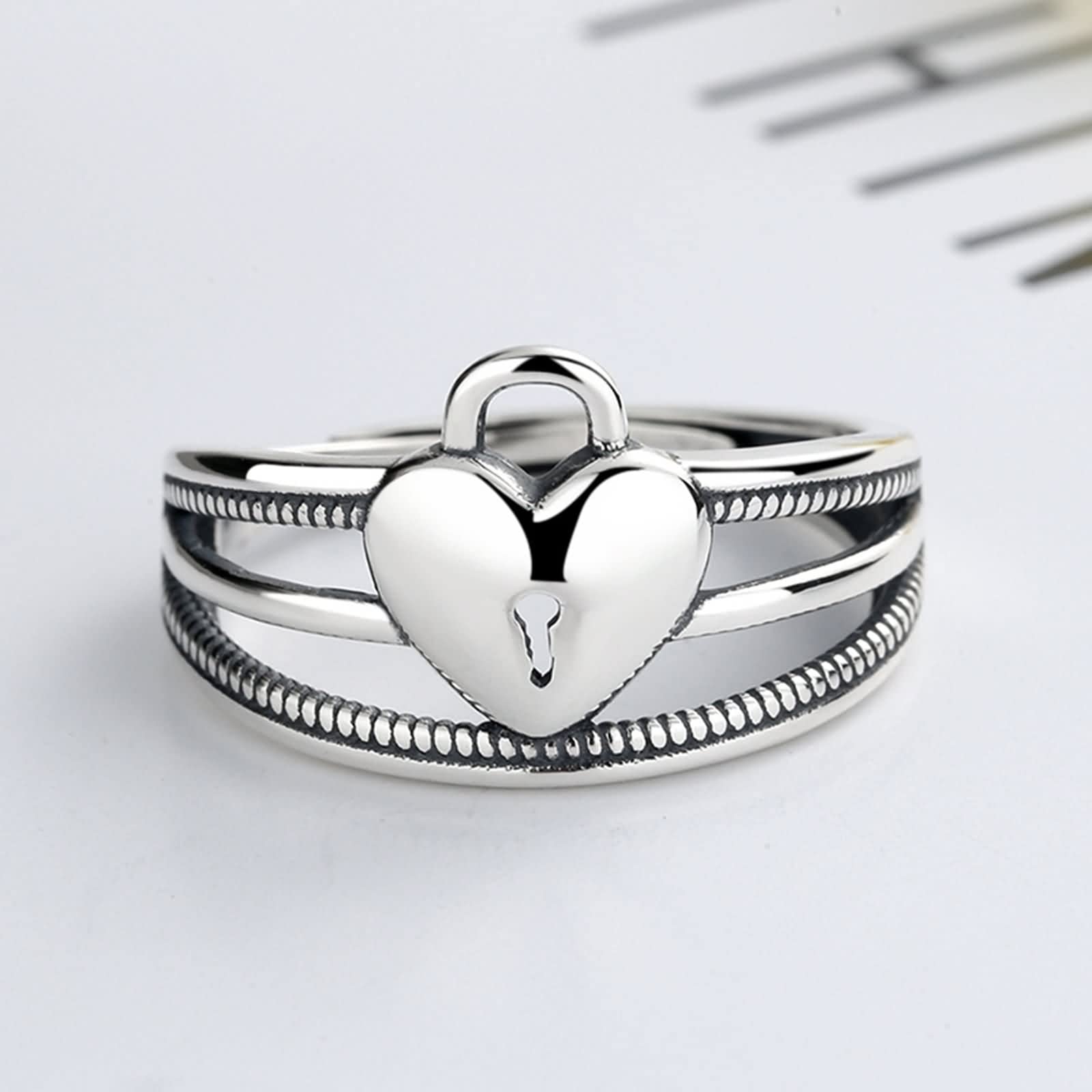 Anelli regolabili per le donne, anello a cuore 925 gioielli alla moda a tre strati per lei, Adjustable, Argento sterling Argento, Nessuna pietra preziosa