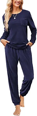 Ekouaer Womens Pajamas Sets Long Sleeve Soft Sleepwear 2 Piece Velvet Pjs Lounge Sets with Pockets