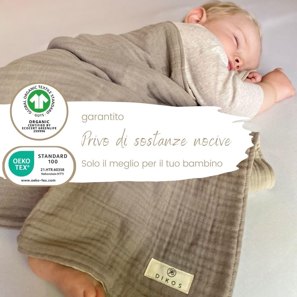 DIKOS Coperta Mussola 6 Strati Per Neonati - 100% Cotone Biologico GOTS | 70x100 Cm, Rosa Antico - Foto 2