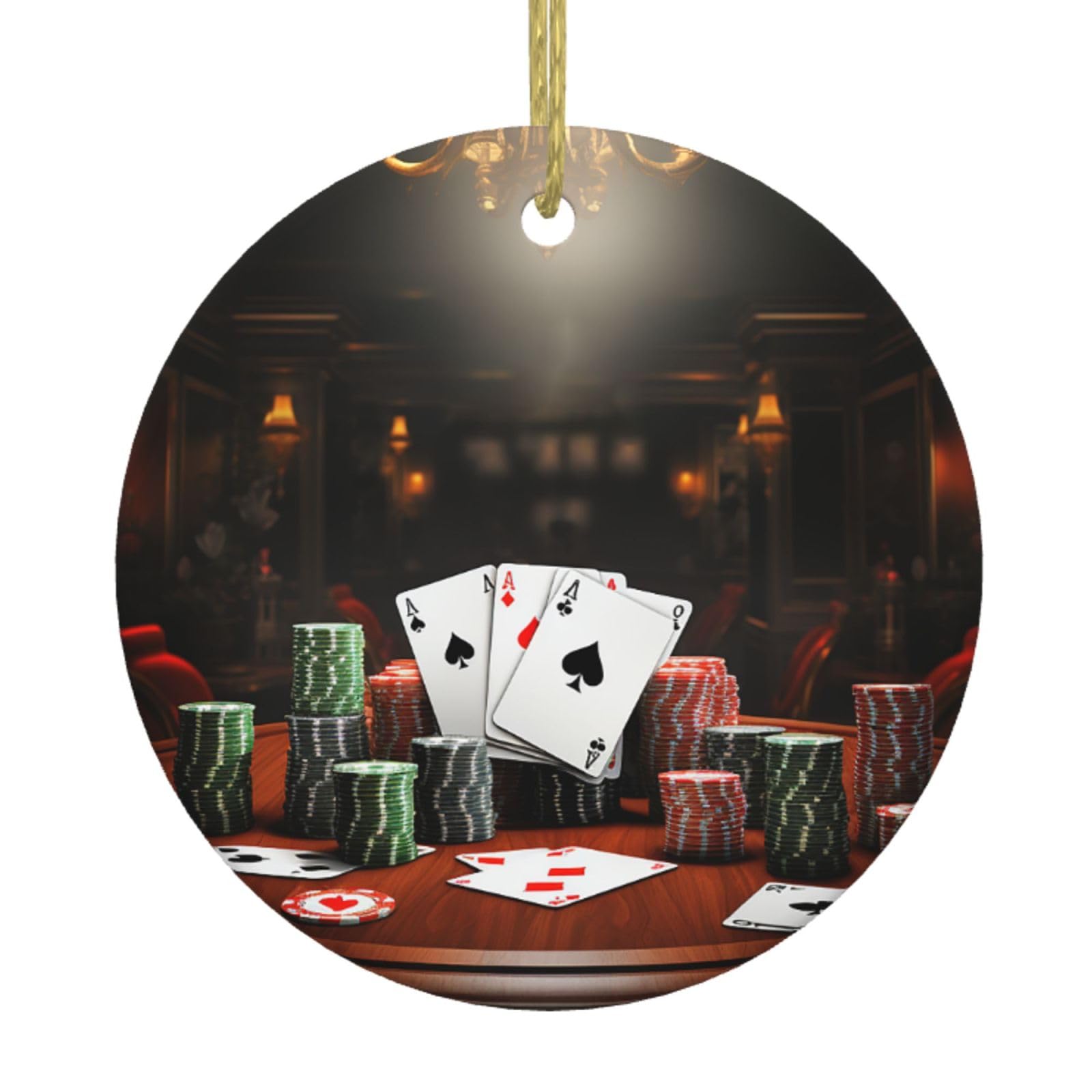 Fodpand Women's White Poker Tournament Christmas Ornaments 2025, Gift Exchange For Men, Collectible Ceramic Ornament Round Hanging Ornaments For Christmas Tree Decoration