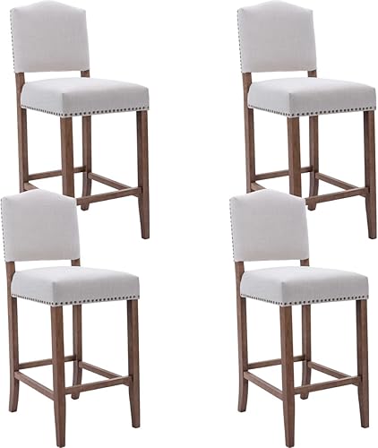 Miniatura 8 de EALSON Juego de 2 taburetes de bar de estilo rústico con respaldo, sillas de bar de madera modernas de mediados de siglo, taburetes de isla