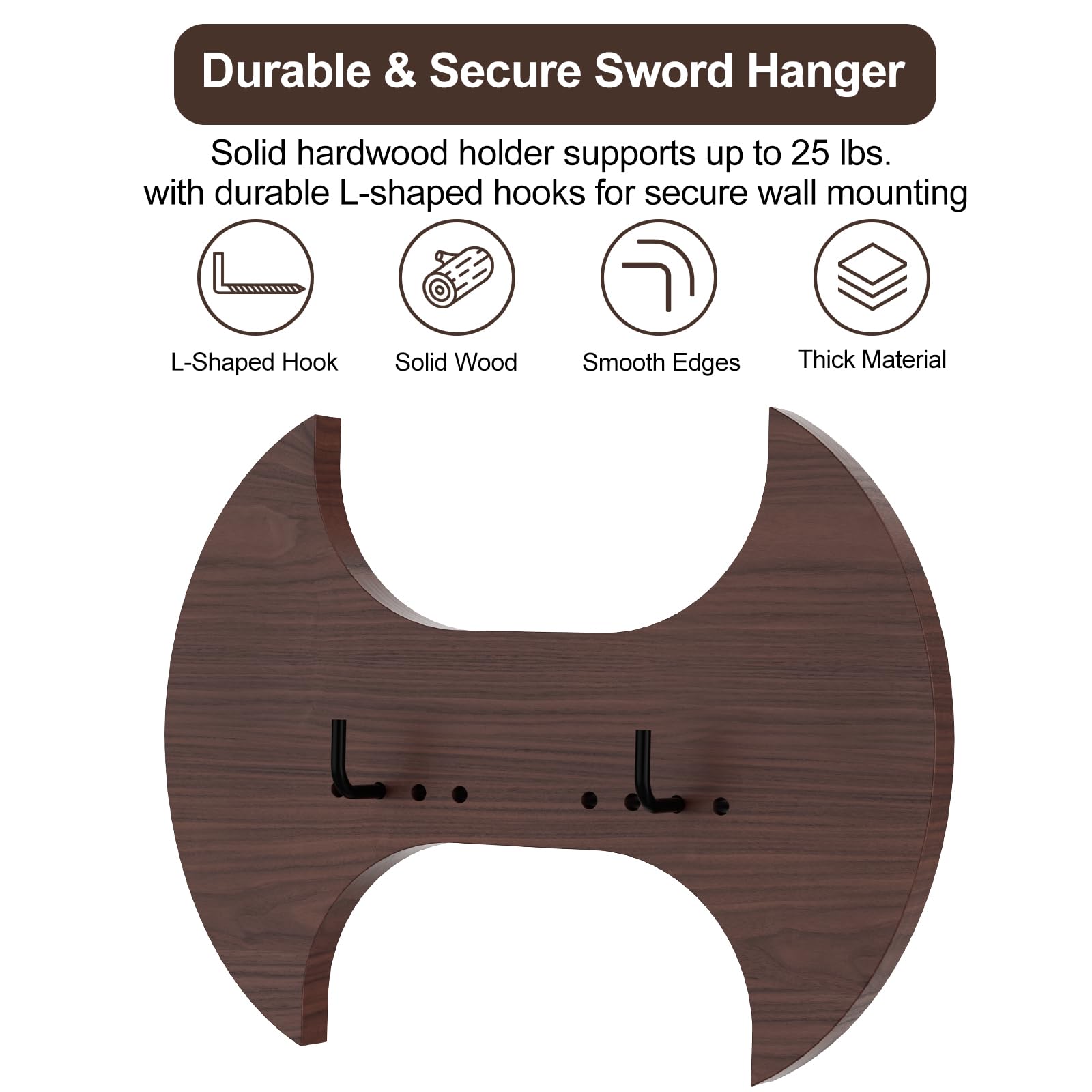 Go2trymo Solid Wood Sword Wall Mount – Adjustable Vertical Display Rack for Medieval Swords, Axes, Daggers, Bows, and Anime Props