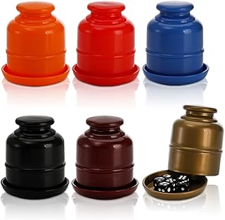 Suwimut 6 Pack Plastic Dice Cups with Lid, Classic Dice Game Dice Shaker Cup Dice Cup Game Set for Farkle Bar Party Family Dice Games, Includes 36 Black Six-Sided Dice