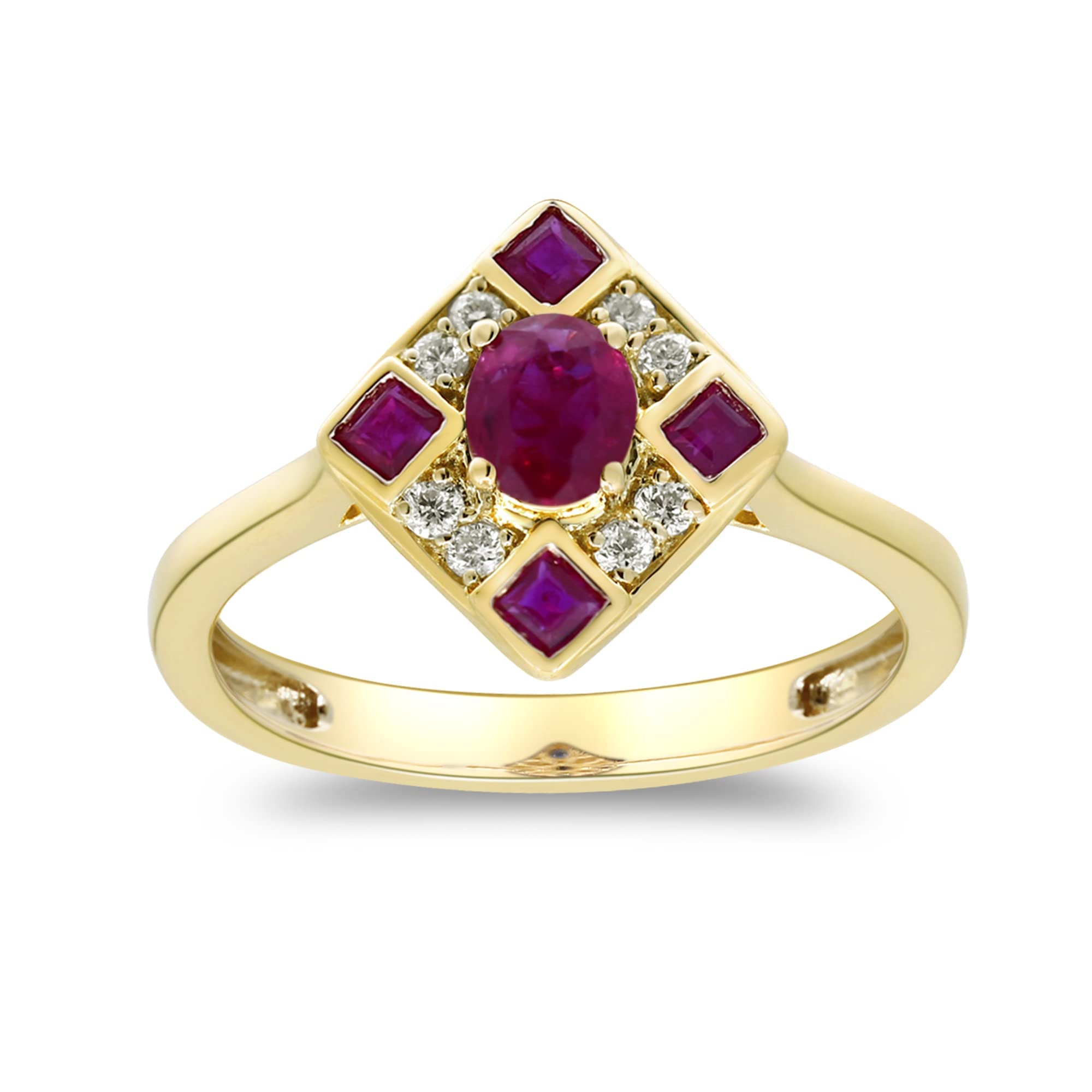 Gin & Grace10K Yellow Gold Mozambique Genuine Ruby Ring with Diamonds for women | Ethically, authentically & organically sourced (Oval-cut) shaped Ruby hand-crafted jewelry for her | Ruby Ring for
