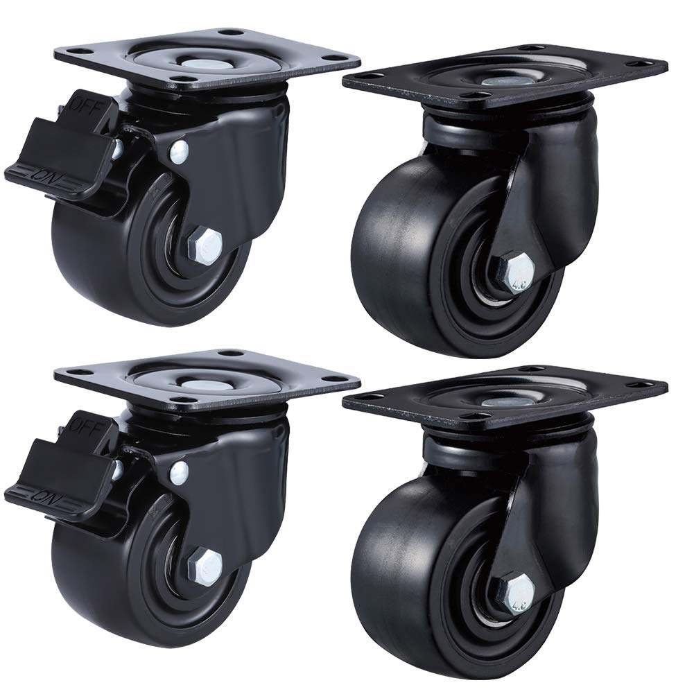 Roulettes industrielles pivotantes 50mm / 2.5'' / 75mm roues avec frein 750 kg Nylon silencieux Roulettes palette pour chariot usine Table de travail meubles 4 pièces - vis