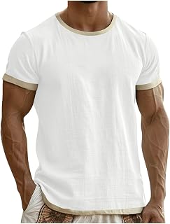 Likthione Men's Cotton Linen T-Shirts 2026 Summer Fashion Short Sleeve Crew Neck Casual Tops Lightweight